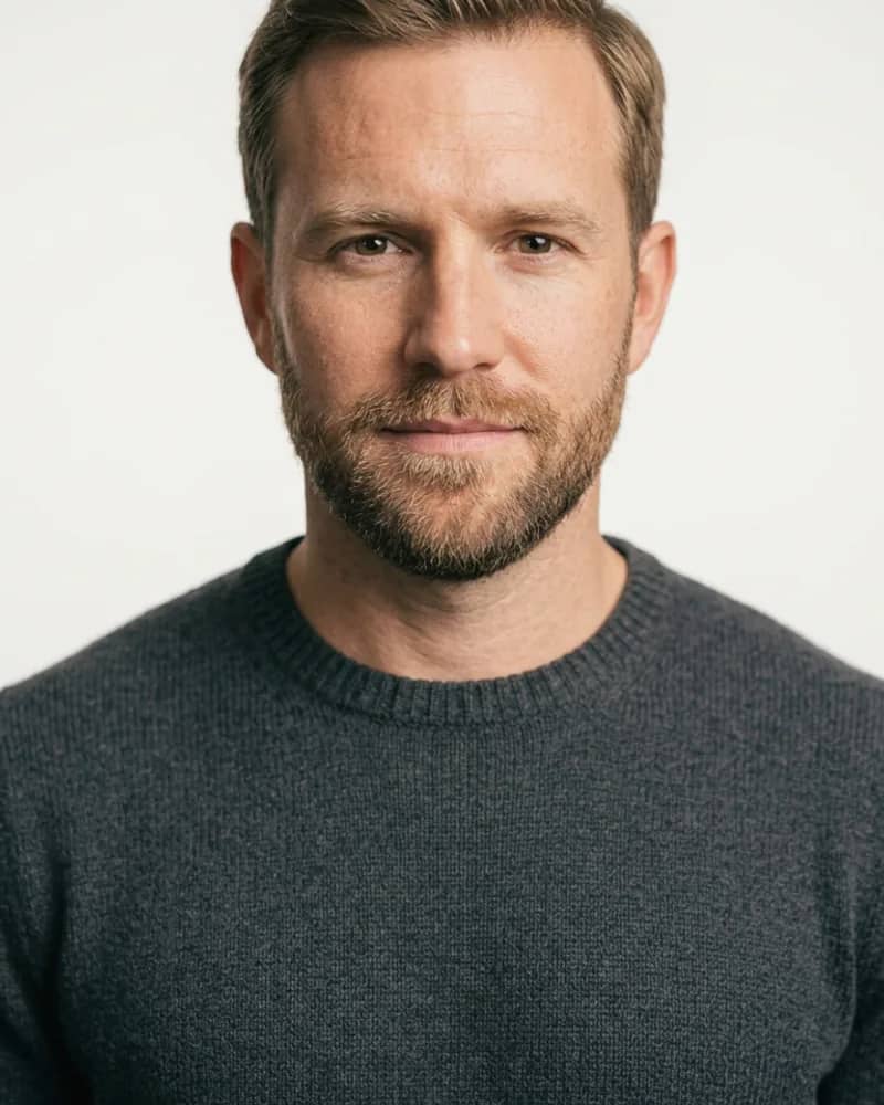 Man with short light-brown hair before virtual sunglasses try-on