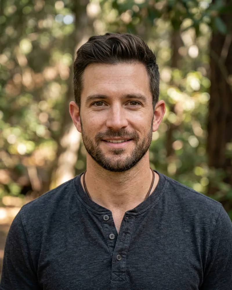 Man standing outdoors before trying sunglasses on his photo