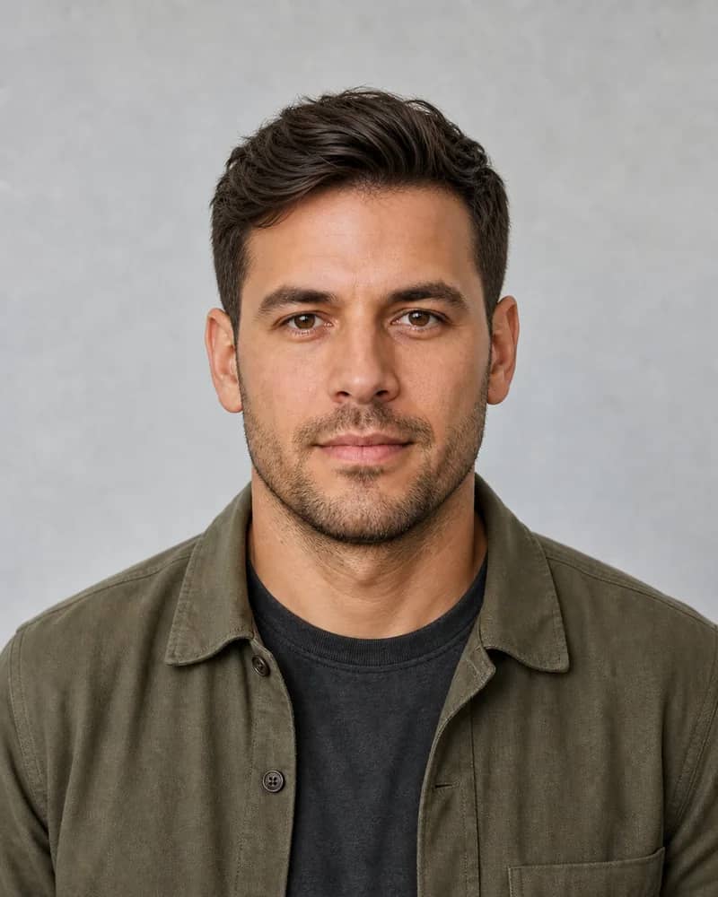 Same man with a medium textured side-swept top after AI hairstyle try-on