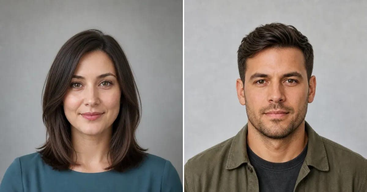 Woman and man previewing hairstyles selected for their face proportions