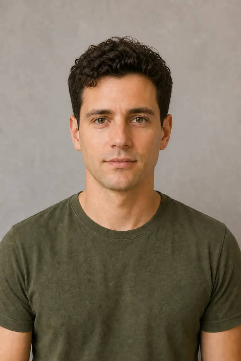 Same man with a short textured curly crop and tapered sides after AI hairstyle try-on
