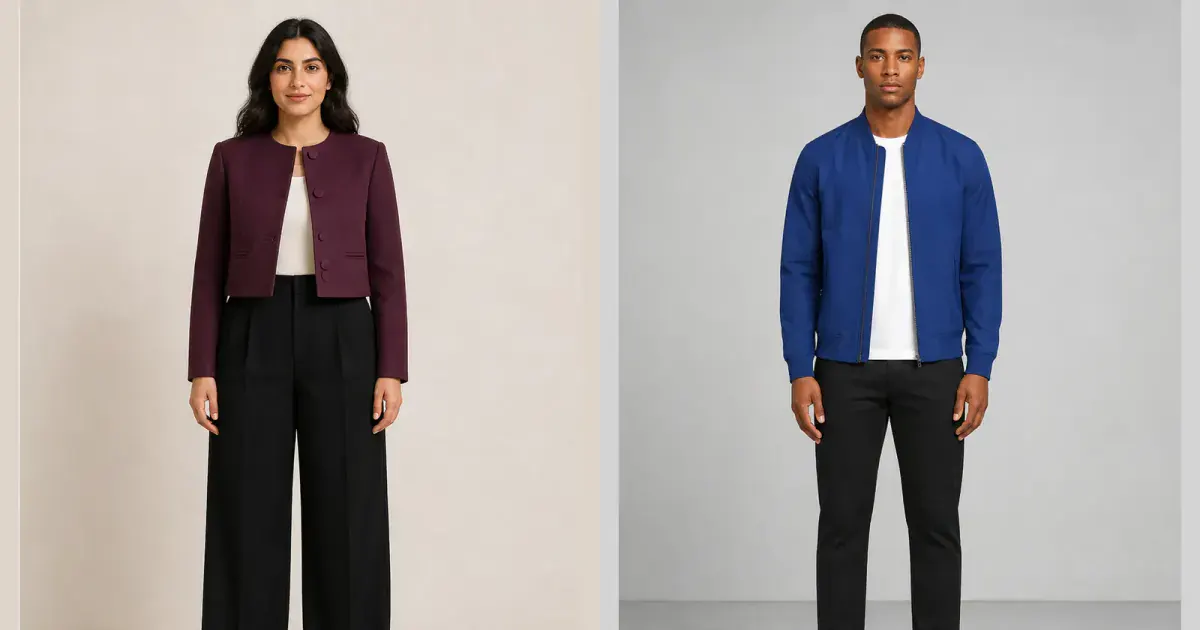 Woman and man previewing outfits selected from online retailer images