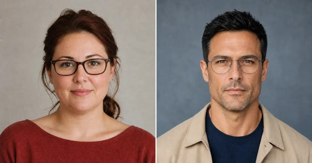 Woman and man comparing prescription glasses selected for their face proportions