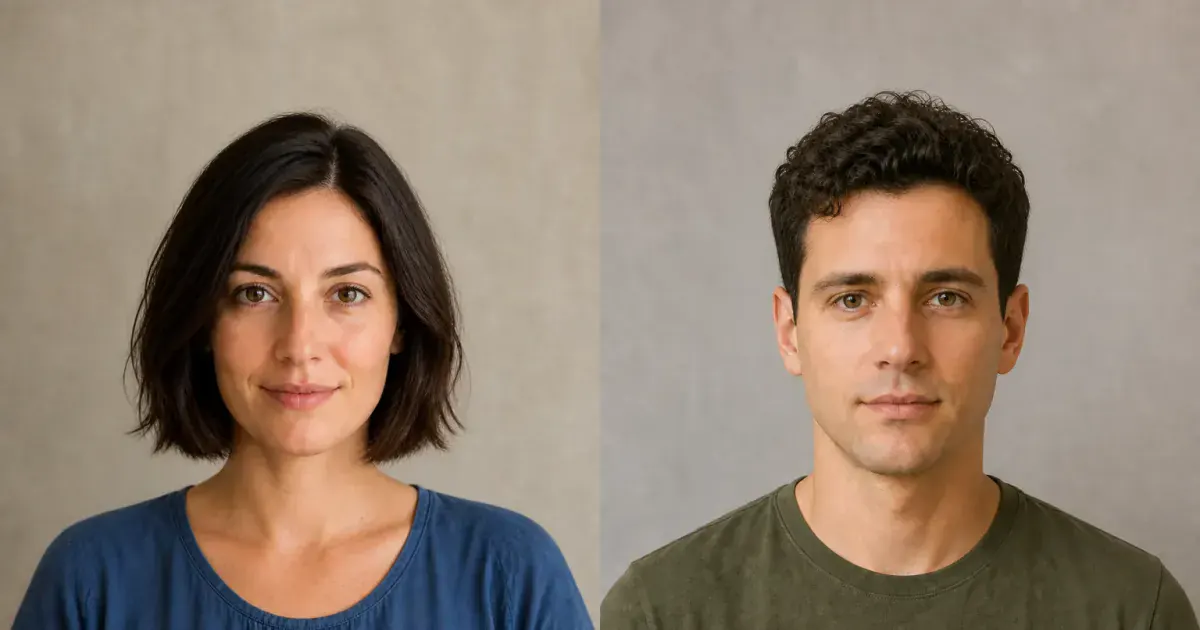 Woman and man previewing a textured bob and short curly crop with AI