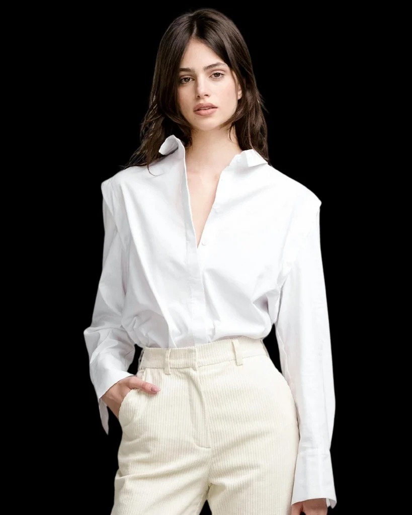 Everyday shirt to blue satin dress — before AI try-on