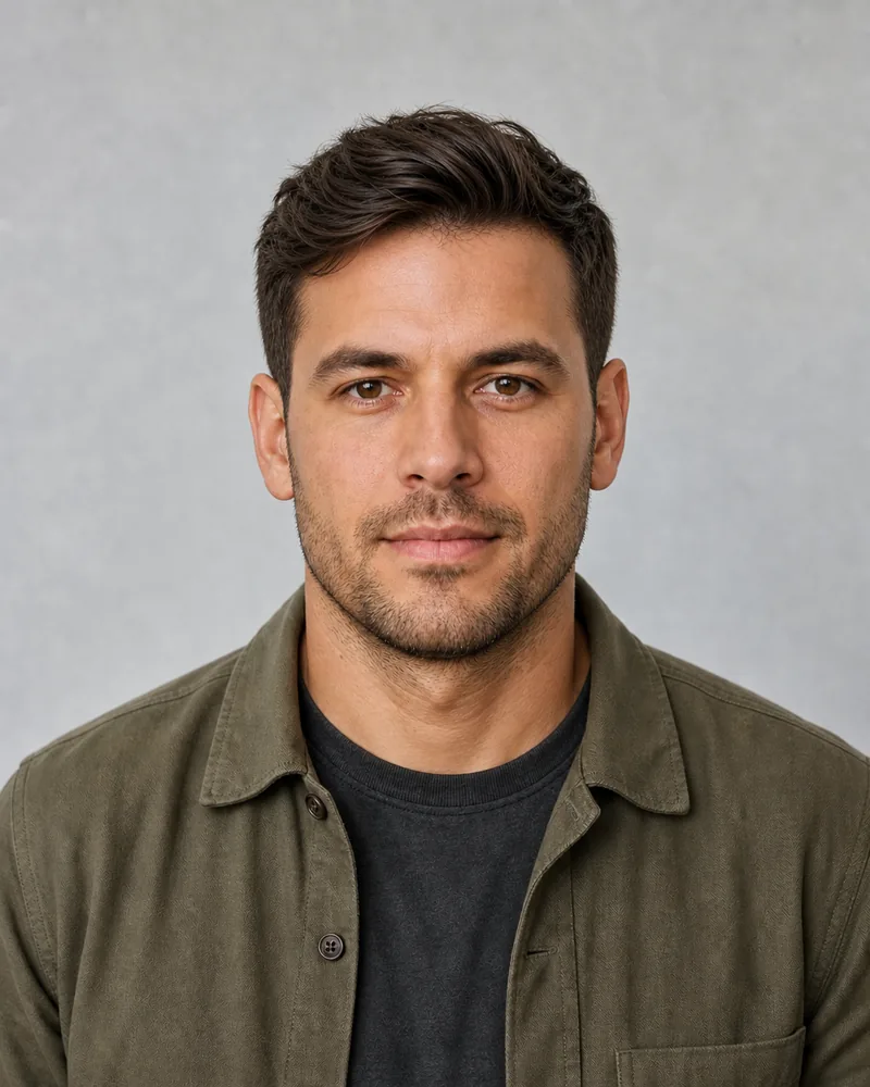 Same man with a medium textured side-swept top after AI hairstyle try-on