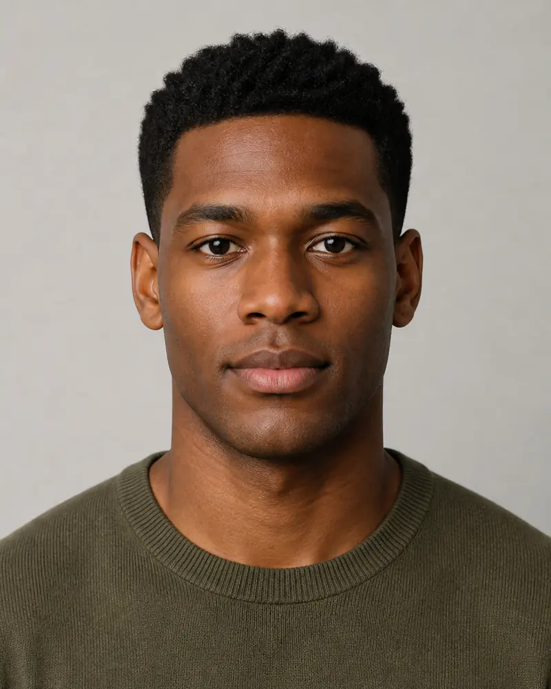 Black man without eyewear before an AI aviator sunglasses preview