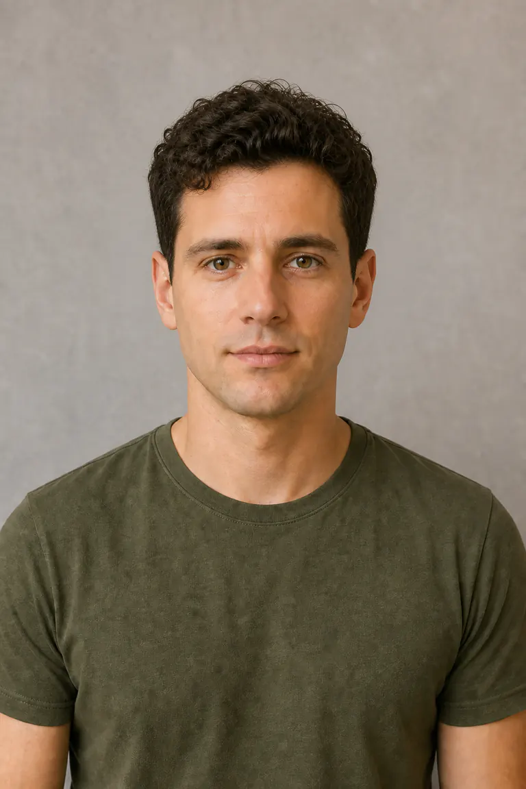 Same man with a short textured curly crop and tapered sides after AI hairstyle try-on