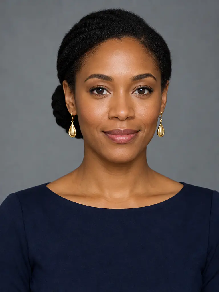 Same woman wearing polished gold teardrop earrings after AI jewelry try-on